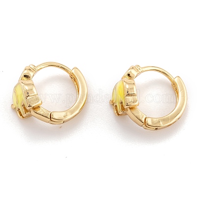 Серьги-кольца Huggie из латуни с прозрачным фианитом и прозрачным фианитом EJEW-P187-D-1