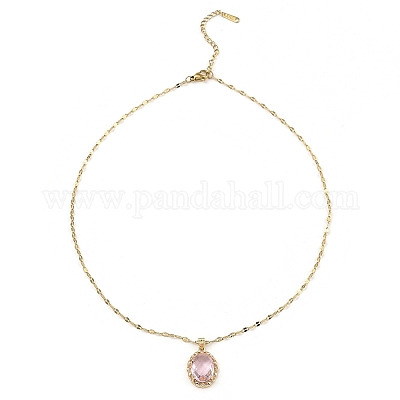 Овальные ожерелья с подвеской из светлого золота и латуни с микропаве и фианитами NJEW-E105-23KCG-1