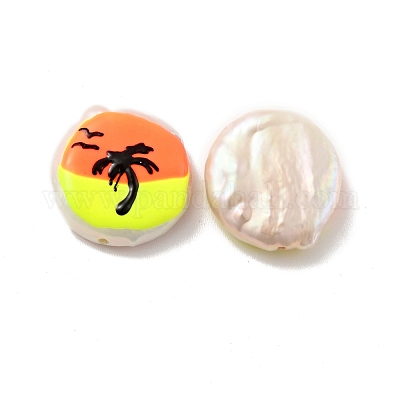 Плоские круглые эмалевые бусины из натурального культивированного пресноводного жемчуга BSHE-G028-01C-1