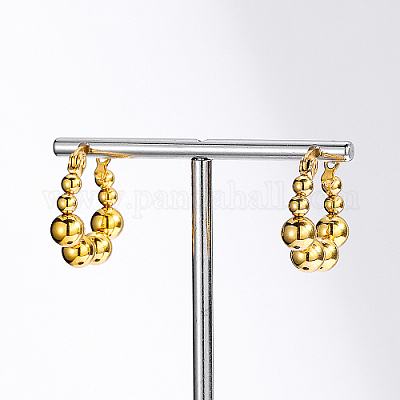 Серьги-кольца с круглыми бусинами из нержавеющей стали 304 OH2554-1