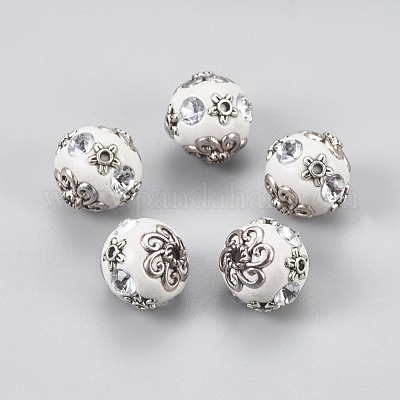 Metal Bead Silver - Rhinestones White