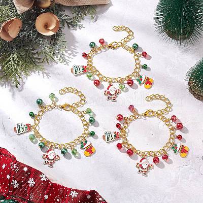 3шт 3 цвета рождественский сплав эмалированный браслет с подвесками BJEW-JB12076-1