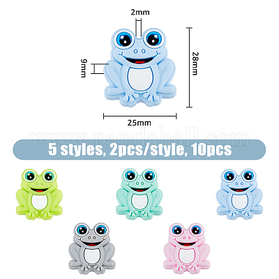 Perles D'espacement En Silicone Forme Grenouille - Lot De 10 - 5 Styles Différents - Pour Créations Bijoux