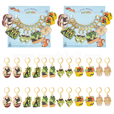 Растение в горшке с кулоном из эмали из кошачьего сплава маркеры петель HJEW-AB00313-1