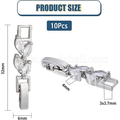 10 шт. застежки для часов из латуни с прозрачным кубическим цирконием ZIRC-FH0001-38P-1