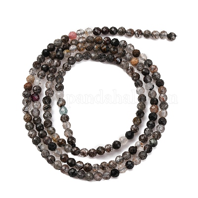 Нити бусин из натурального черного рутилированного кварца G-RM250104-C4-1