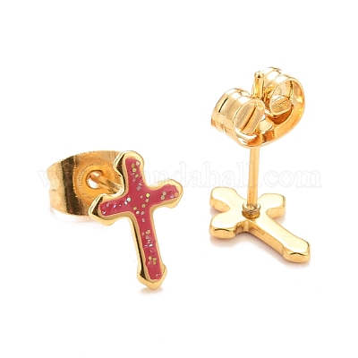 Серьги-гвоздики из нержавеющей стали 304 с эмалью EJEW-B009-15G-1