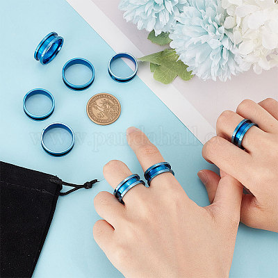 14 шт. набор из 7 колец из нержавеющей стали с канавками RJEW-UN0002-71BL-1