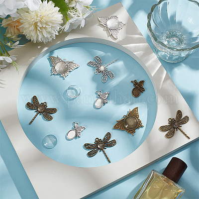 Подвеска в тибетском стиле из сплава с кабошонами из прозрачного стекла DIY-GO0002-31C-1