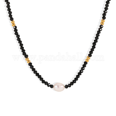 Ожерелья из натуральной черной шпинели с ограненными ронделями и пресноводным жемчугом AF5401-1