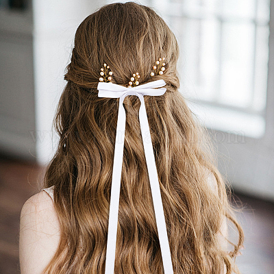 Заколки для волос из кожи аллигатора с большим бантом из полиэстера AJEW-CP0008-39B-1