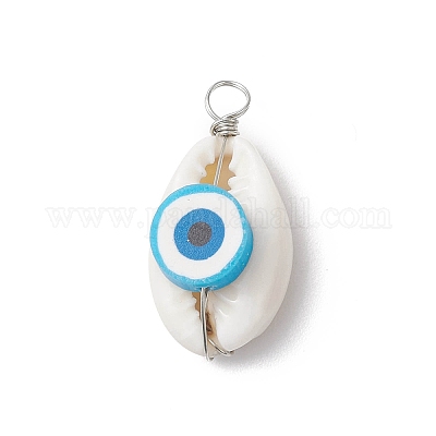 Подвески из полимерной глины ручной работы из натуральной ракушки каури и сглаза PALLOY-JF03812-1