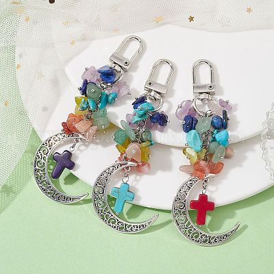 Украшение из натуральных и синтетических драгоценных камней и подвесок в форме креста HJEW-TA00086-1