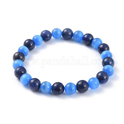 Pulseras elásticas de lapislázuli natural (teñidas)&nbsp;BJEW-JB04506-04-1