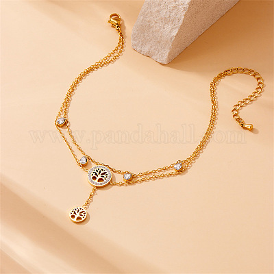 Двухслойные браслеты на ногу из нержавеющей стали 304 с кристаллами и стразами для женщин FS-WGA3011-01-1