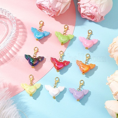 Подвесные украшения из непрозрачного акрила в форме сердца и крыла HJEW-JM03301-1