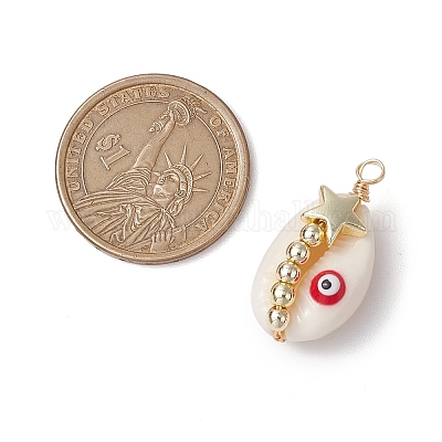 Подвески из натуральной ракушки каури с медной проволокой PALLOY-JF03112-1