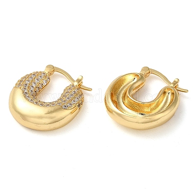 Серьги-кольца из латуни в форме пончика с прозрачными фианитами EJEW-Q791-01G-1