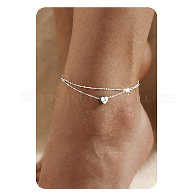 201 нержавеющая сталь сердце с инициалами двухслойные женские браслеты на ногу FS-WG0EC0A-01-1