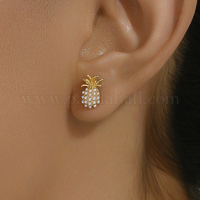 Элегантные латунные серьги-гвоздики в форме ананаса DF3598-1