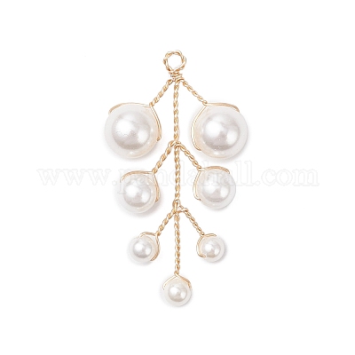 Подвески в виде листьев из круглых бусин с ракушечным жемчугом PALLOY-TA00336-1