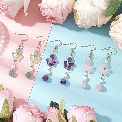 Серьги-подвески из натурального бисера EJEW-JE06317-1