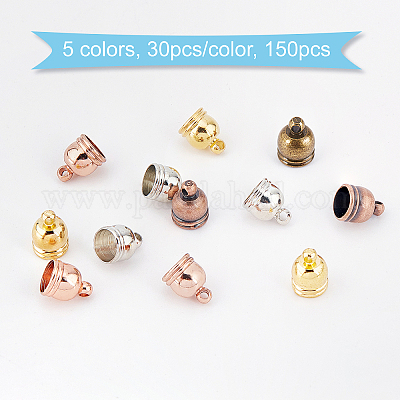 Wholesale SUPERFINDINGS 150pcs 5 colors Brass Cord Ends 10x8mm Tassel Caps  Clasps Leather End Cap Finding Kit for Tassel Bracelet Jewelry Making 