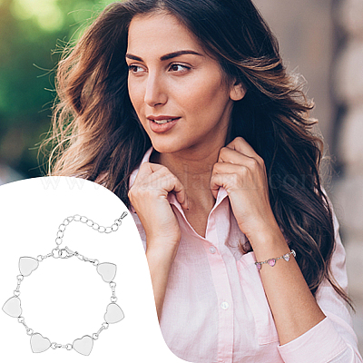 Браслеты из нержавеющей стали 304 с кабошоном в форме сердца BJEW-AB00011-1