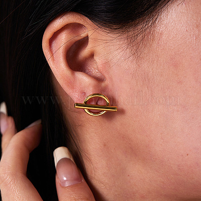 Плоские круглые серьги-гвоздики неправильной формы из нержавеющей стали 304 HH7567-1