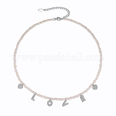 925 серебряное ожерелье с бусинами из натуральных пресноводных жемчужин с микропаве из прозрачных кубических цирконий в форме слова «любовь» для женщин JA7017-2-1