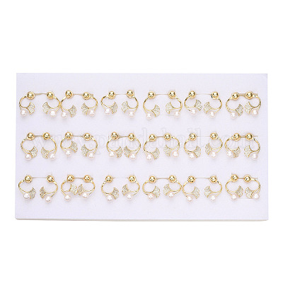 Серьги-гвоздики с натуральным жемчугом в виде листьев гинкго спереди и сзади с фианитами PEAR-N020-05Q-1