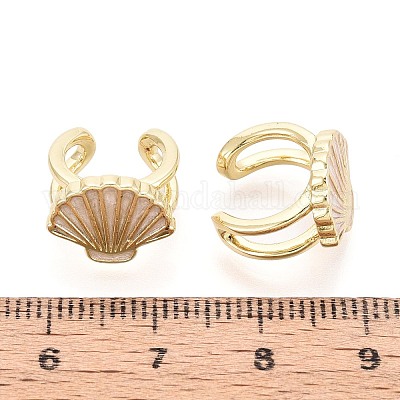 Серьги-манжеты из латуни с эмалью в форме ракушки EJEW-T049-06G-1