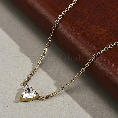 Ожерелья из нержавеющей стали 304 с треугольным кулоном из кубического циркония для женщин NJEW-Z064-02G-1