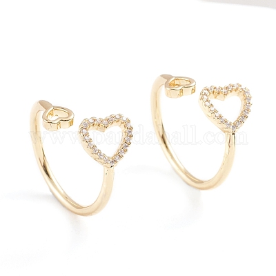 Регулируемые латунные кольца микро манжеты из прозрачного циркония RJEW-F101-20G-1