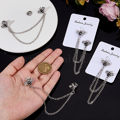 4 шт. броши из цинкового сплава с бахромой и стразами в виде пчелы JEWB-FH0002-33P-1