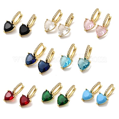 Серьги-кольца в форме сердца с микропаве из кубических цирконий из латуни EJEW-H171-07G-1