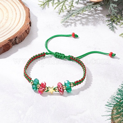 Рождественские гальванизированные стеклянные плетеные браслеты из бусин для мужчин и женщин BJEW-MZ00205-1
