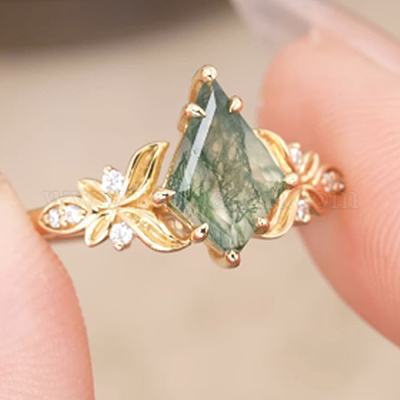 Изысканное женское кольцо S925 из серебра с инкрустацией из зеленого мха и циркона для различных случаев TE9292-1-1