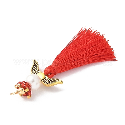 Стеклянные жемчужины круглые бусины с поликоттоновой кисточкой большие подвески PALLOY-MZ00611-02-1