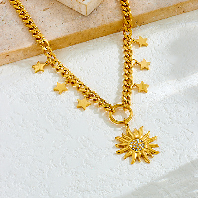 Ожерелья с подвесками из нержавеющей стали 304 с микропаве из прозрачных кубических цирконий FS-WG041DC-01-1