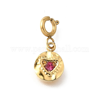 Плоская круглая подвеска с сердцем из нержавеющей стали 304 со стразами STAS-H202-11G-1