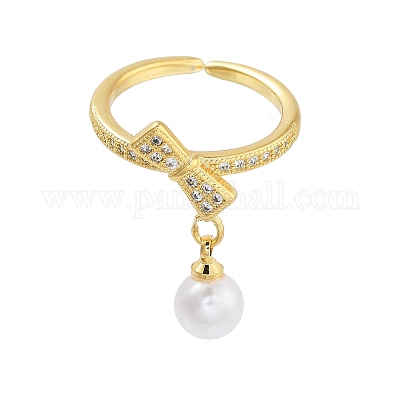 Открытые манжеты с бантом из латуни с прозрачным фианитом RJEW-L120-004G-1