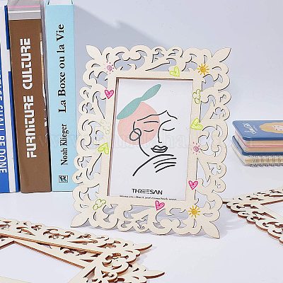 Wholesale SUPERFINDINGS 6pcs Unfinished Wood Frame Rectangle Wood Cutout  Frames Mini Photo Frame for Scrapbooking Crafting Home Decorations  215x173x2.5mm 