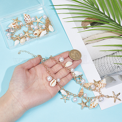 2 шт. летние пляжные цепочки на талию из натуральной ракушки и искусственного жемчуга из смолы&nbsp;AJEW-UN0002-13-1