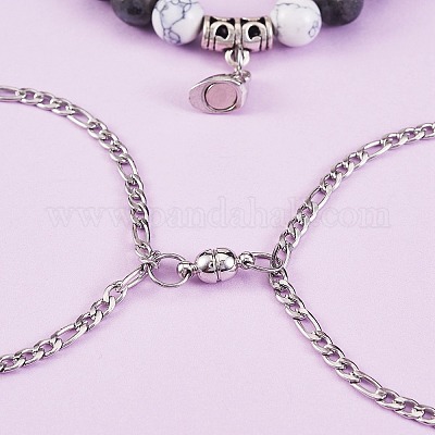 Наборы для изготовления парных браслетов с сердечком и круглой магнитной застежкой DIY-SZ0006-27-1