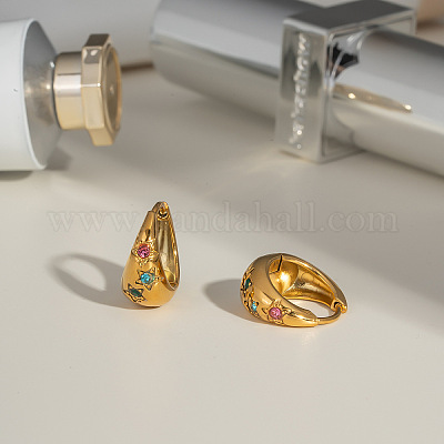 Серьги-кольца из нержавеющей стали с разноцветными стразами GL4327-1-1