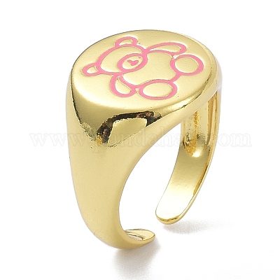 Motif ours véritable bagues ouvertes plaquées or 18k pour adolescentes  femmes, délicate chevalière ovale empilable gravée d un ours, jolie bague  en