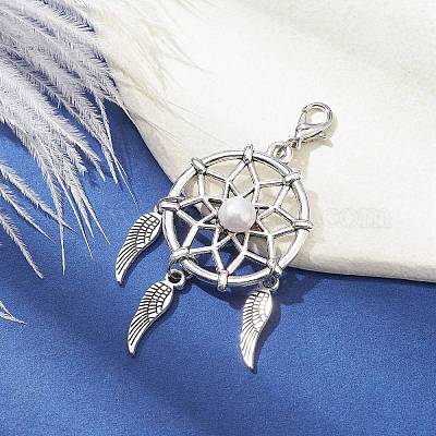 Тканая сетка/паутина с подвеской из сплава в тибетском стиле с перьями X1-HJEW-JM01387-02-1