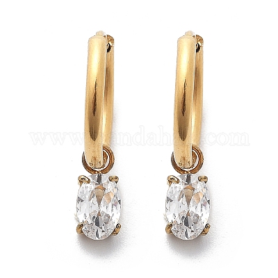 Серьги-кольца из нержавеющей стали 304 с ионным покрытием (IP) и микропаве из кубического циркония STAS-R004-07G-02-1