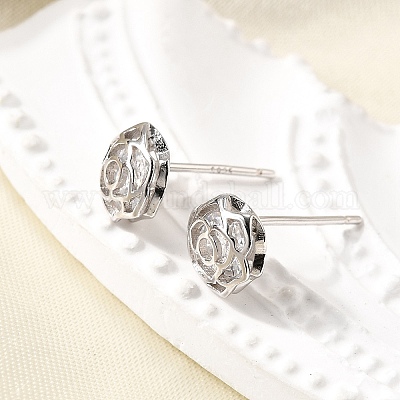 Серьги-гвоздики rose 925 из стерлингового серебра с микропаве из прозрачных кубических цирконий EJEW-S271-01P-1